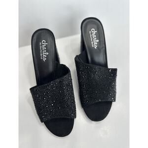 Charles by Charles David Reveal Black Rhinestone Block Heel Mule Sandal Size 7.5